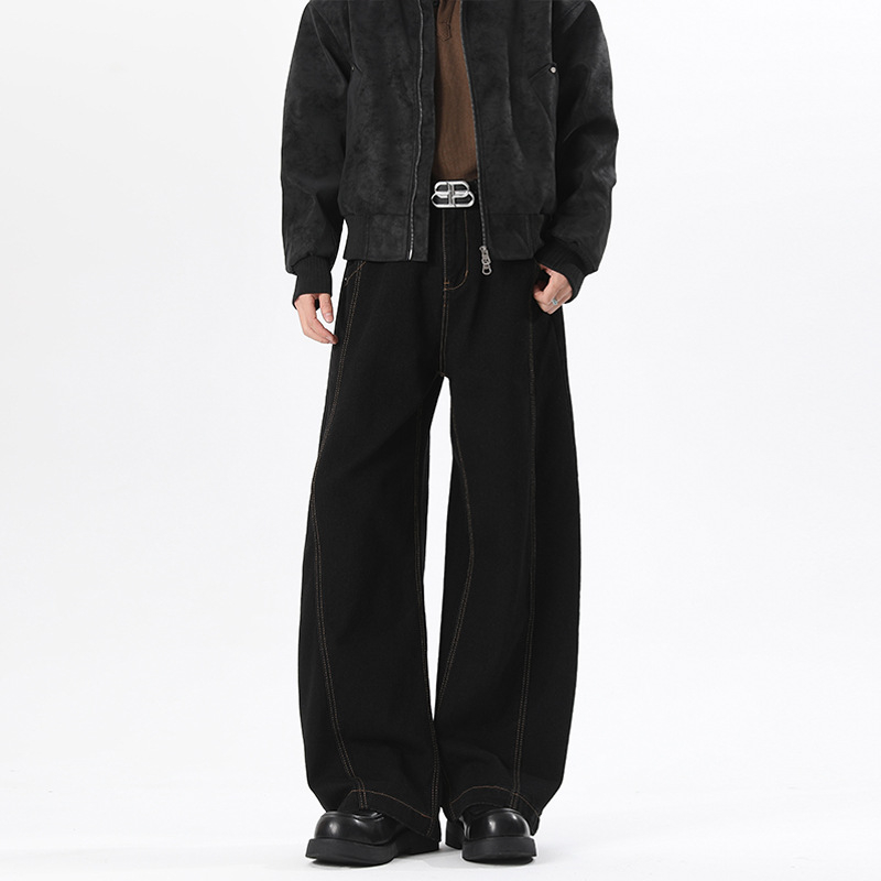 Jeanși bărbați, stil Hong Kong, croială lejeră, talie medie, nasturi în față