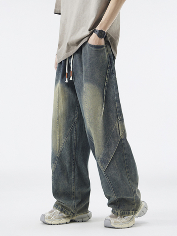 Meeste puuvillased teksad sisemise fliisiga, pliseeritud, sirge lõige, keskmine vöökoht