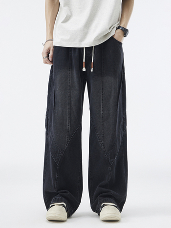 Meeste puuvillased teksad sisemise fliisiga, pliseeritud, sirge lõige, keskmine vöökoht