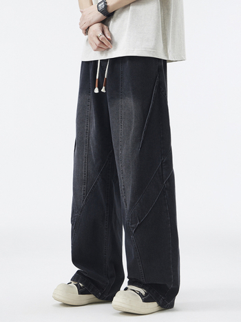 Meeste puuvillased teksad sisemise fliisiga, pliseeritud, sirge lõige, keskmine vöökoht