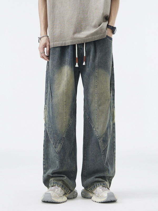 Meeste puuvillased teksad sisemise fliisiga, pliseeritud, sirge lõige, keskmine vöökoht