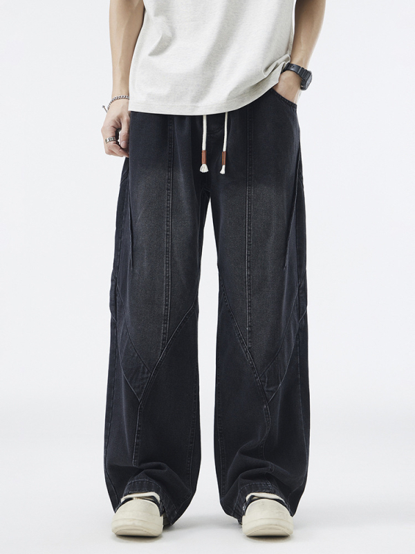 Meeste puuvillased teksad sisemise fliisiga, pliseeritud, sirge lõige, keskmine vöökoht