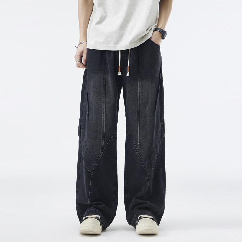 Meeste puuvillased teksad sisemise fliisiga, pliseeritud, sirge lõige, keskmine vöökoht