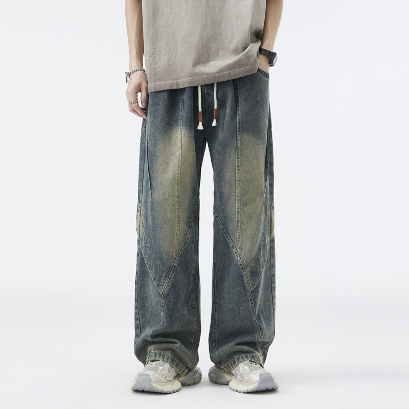 Meeste puuvillased teksad sisemise fliisiga, pliseeritud, sirge lõige, keskmine vöökoht