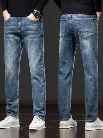 Muške traperice ravnog kroja, srednji porast, 73% pamuk denim, gusta tkanina, zatvarač na zip