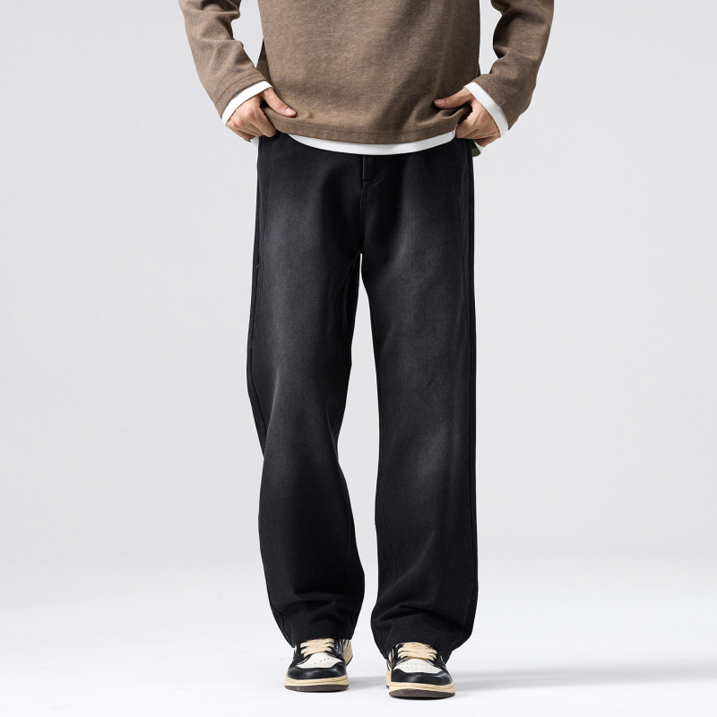 Blugi bărbați croială dreaptă, picioare largi, talie medie, închidere cu nasturi, amestec de bumbac (60% bumbac, 24,5% poliester, 15,5% poliester reciclat)