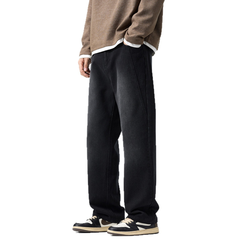 Blugi bărbați croială dreaptă, picioare largi, talie medie, închidere cu nasturi, amestec de bumbac (60% bumbac, 24,5% poliester, 15,5% poliester reciclat)