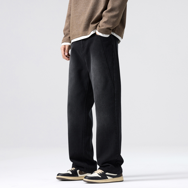 Blugi bărbați croială dreaptă, picioare largi, talie medie, închidere cu nasturi, amestec de bumbac (60% bumbac, 24,5% poliester, 15,5% poliester reciclat)