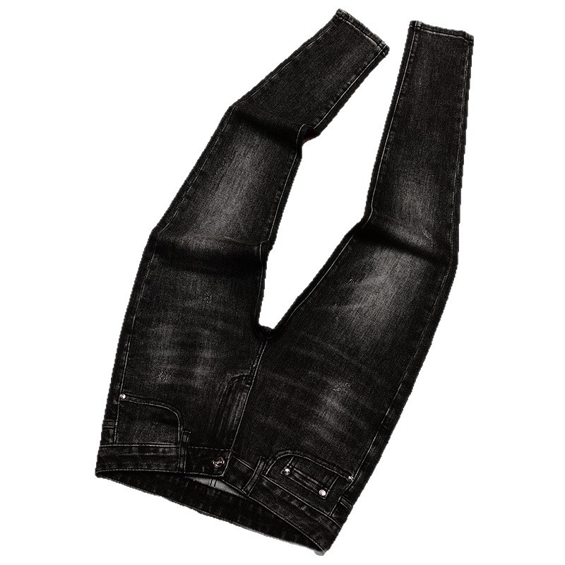 Muške traperice u stilu street mode s reljefnim printom na džepovima, slim fit, elastične, casual za jesen i zimu.