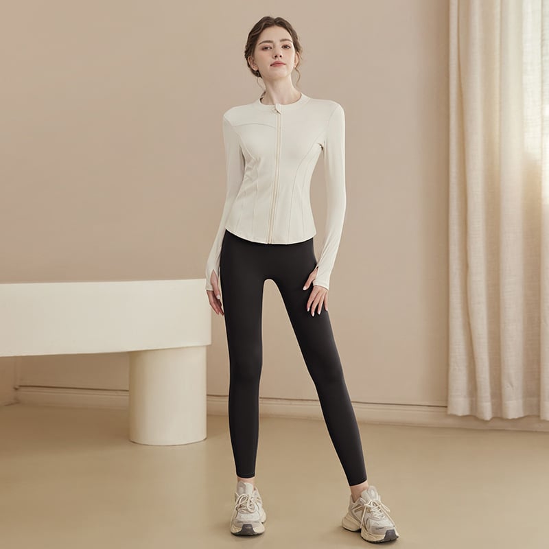 Γυναικείο μακρυμάνικο τοπ γιόγκα από νάιλον, διαπνέον, στενή γραμμή, μήκος μέχρι την κοιλιά, για τρέξιμο και προπονήσεις