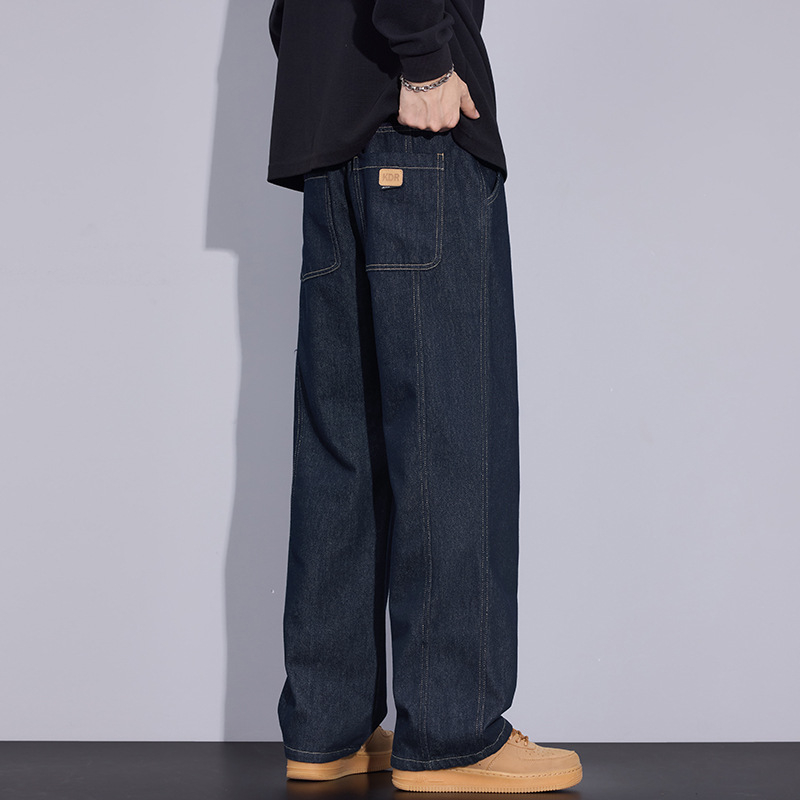 Jeans bărbați croiala dreaptă, talie medie, fermoar, material subțire, toamnă 2025