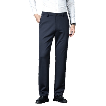 Pantaloni bărbați drepti din amestec mătase-lână cu elastan, catifea groasă de iarnă, fără călcat, decor metalic