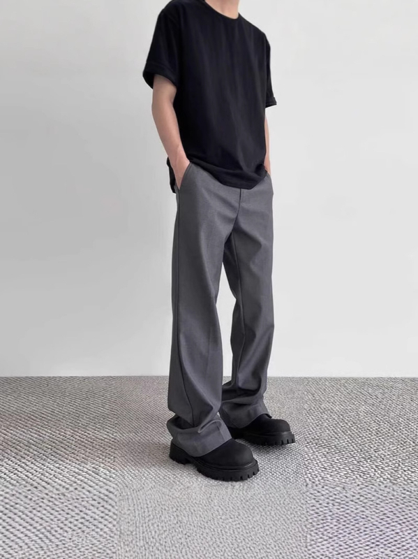 Pantaloni pentru bărbați, stil american de stradă – croială curată, ușor evazați, micro-elastici, amestec bumbac-poliester, vară 2025