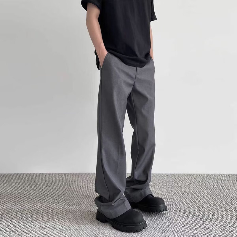 Pantaloni pentru bărbați, stil american de stradă – croială curată, ușor evazați, micro-elastici, amestec bumbac-poliester, vară 2025