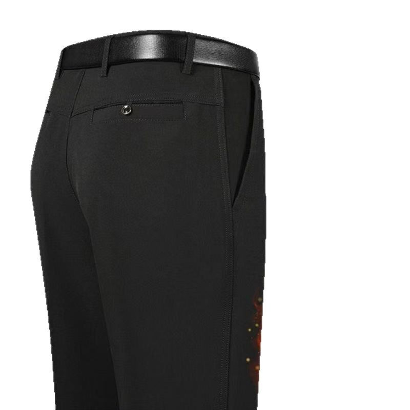 Pantaloni bărbați croiți drept, talie înaltă, țesătură de iarnă din bumbac/poliester-bumbac, micro-elastic, casual