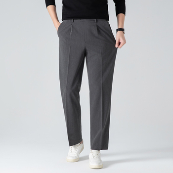 Pantaloni bărbați drepti, talie ascunsă elastica, patru anotimpuri, elasticitate ridicată, țesătură din amestec poliester