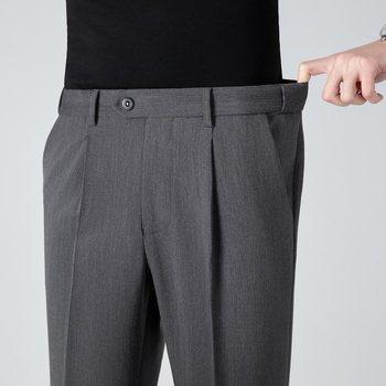 Pantaloni bărbați drepti, talie ascunsă elastica, patru anotimpuri, elasticitate ridicată, țesătură din amestec poliester