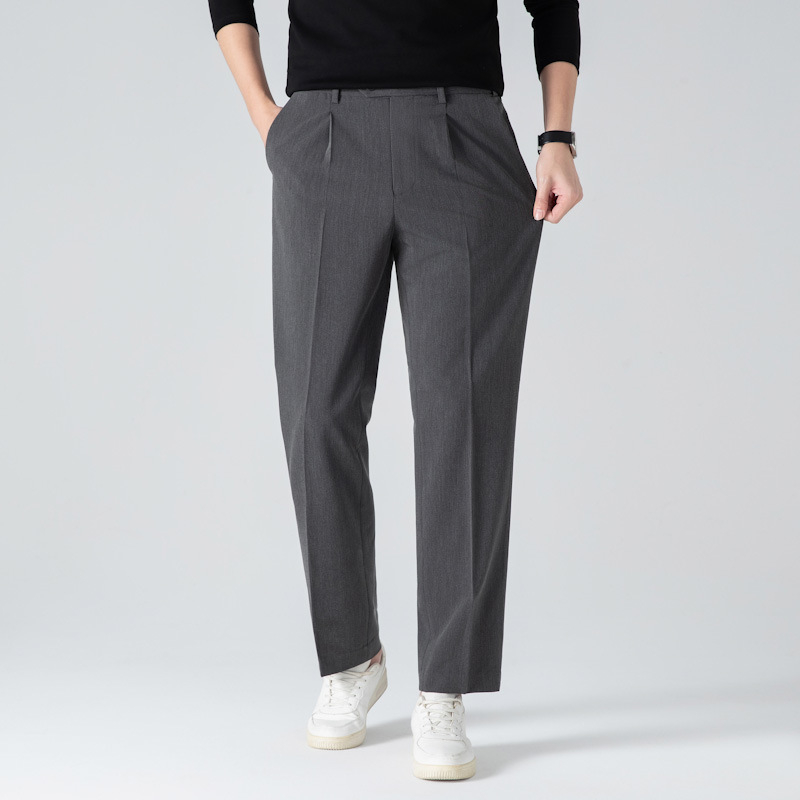 Pantaloni bărbați drepti, talie ascunsă elastica, patru anotimpuri, elasticitate ridicată, țesătură din amestec poliester