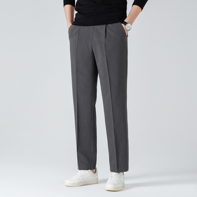 Pantaloni bărbați drepti, talie ascunsă elastica, patru anotimpuri, elasticitate ridicată, țesătură din amestec poliester