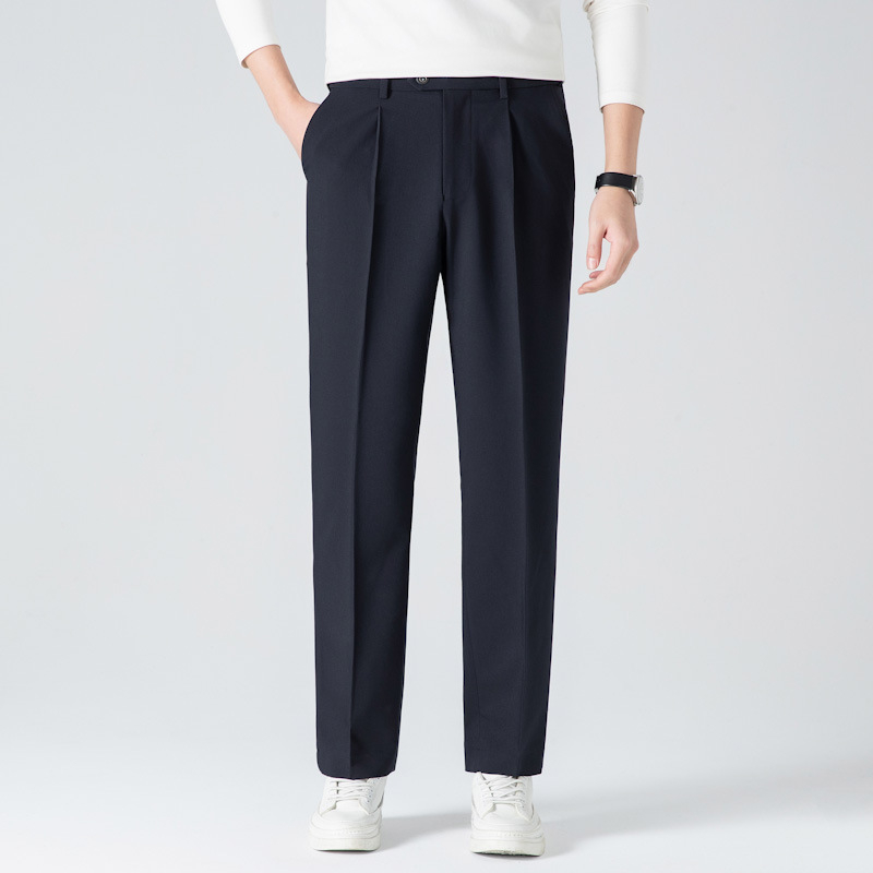 Pantaloni bărbați drepti, talie ascunsă elastica, patru anotimpuri, elasticitate ridicată, țesătură din amestec poliester