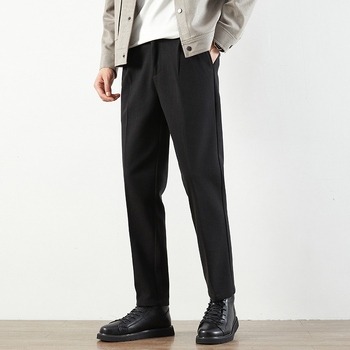 Pantaloni bărbați drepti, amestec bumbac-poliester, talie medie, fermoar, stil business casual