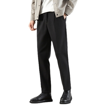 Pantaloni bărbați drepti, amestec bumbac-poliester, talie medie, fermoar, stil business casual