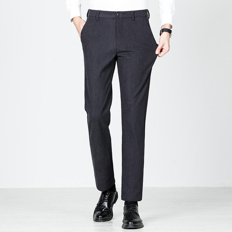 Pantaloni casual-business de iarnă pentru bărbați, croială dreaptă, talie medie, fermoar, material elastan