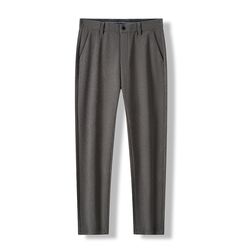 Pantaloni casual-business de iarnă pentru bărbați, croială dreaptă, talie medie, fermoar, material elastan