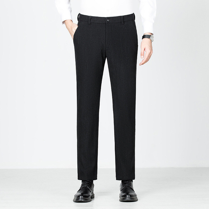 Pantaloni casual-business de iarnă pentru bărbați, croială dreaptă, talie medie, fermoar, material elastan