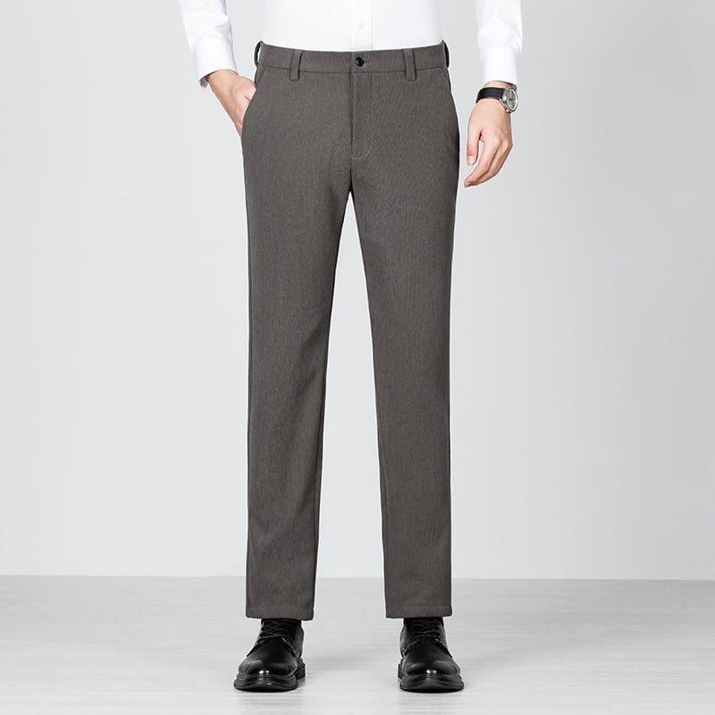 Pantaloni casual-business de iarnă pentru bărbați, croială dreaptă, talie medie, fermoar, material elastan