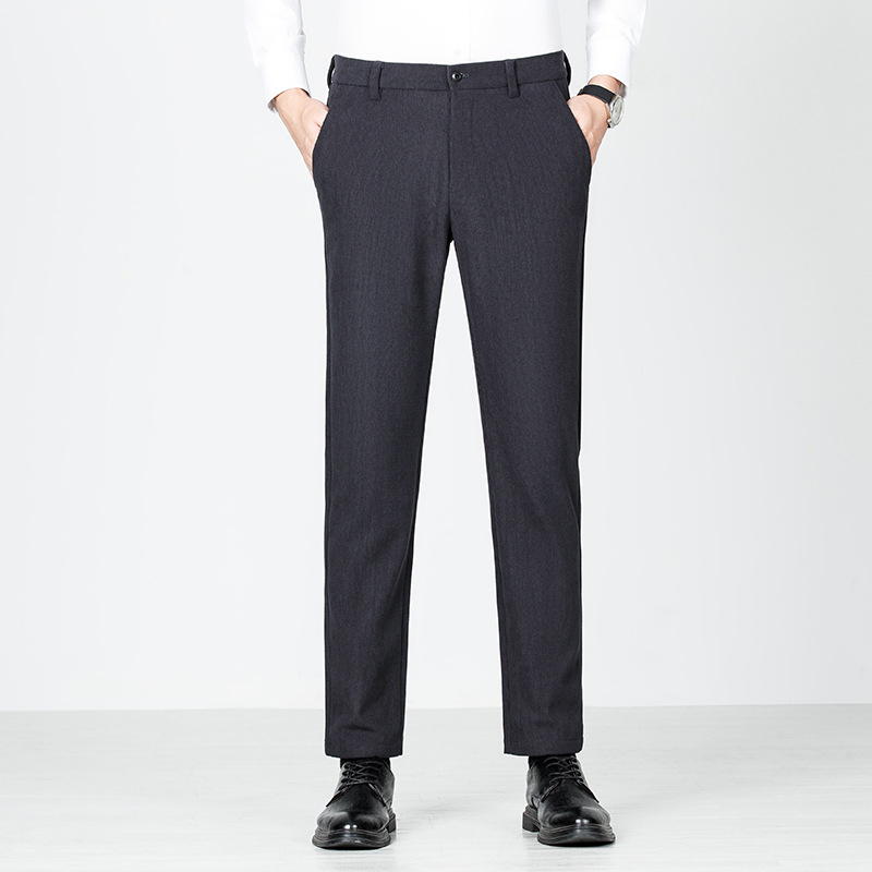 Pantaloni casual-business de iarnă pentru bărbați, croială dreaptă, talie medie, fermoar, material elastan