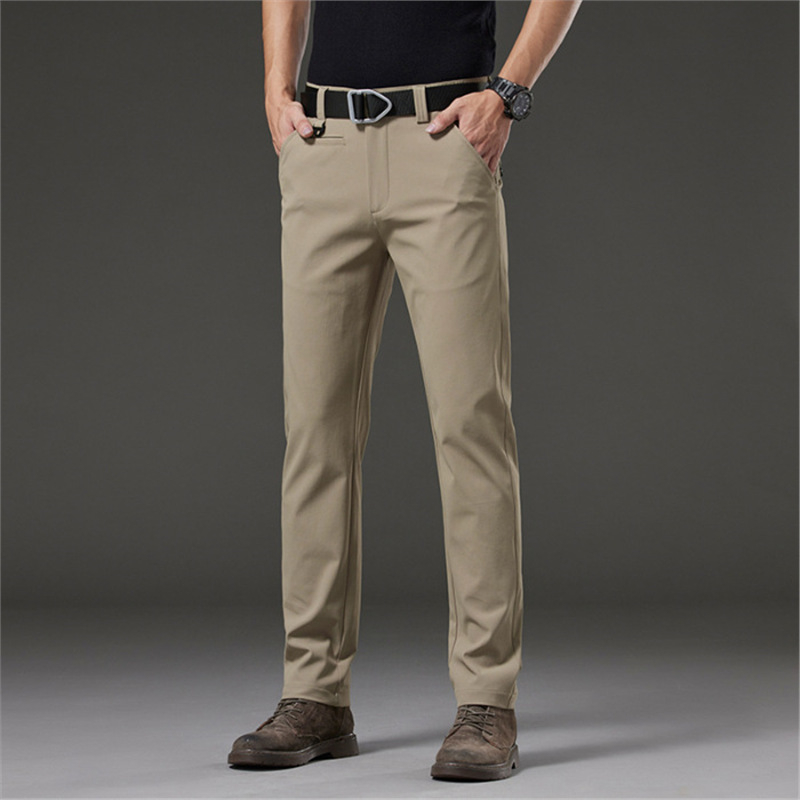 Pantaloni tactici pentru bărbați din bumbac, croială dreaptă, talie medie, fermoar, stil business casual