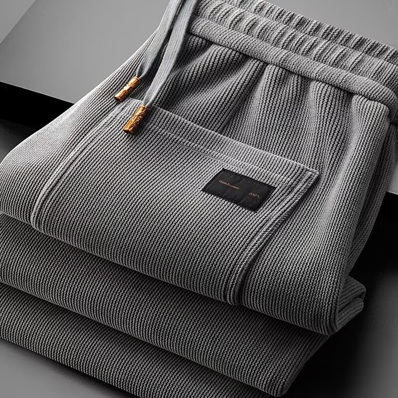 Pantaloni sport casual bărbați, căptuți cu fleece, croială dreaptă, talie mediu-înaltă, închidere cu șnur, poliester