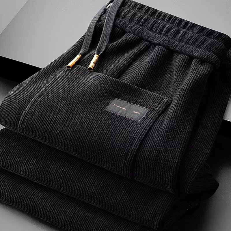 Pantaloni sport casual bărbați, căptuți cu fleece, croială dreaptă, talie mediu-înaltă, închidere cu șnur, poliester