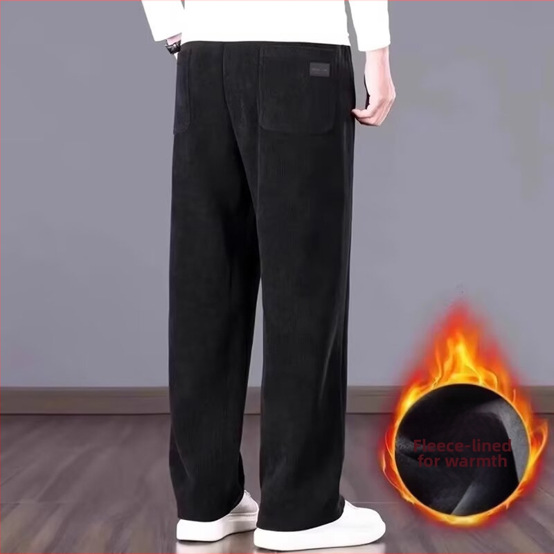 Pantaloni sport casual bărbați, căptuți cu fleece, croială dreaptă, talie mediu-înaltă, închidere cu șnur, poliester