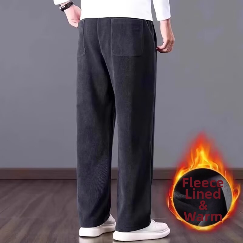 Pantaloni sport casual bărbați, căptuți cu fleece, croială dreaptă, talie mediu-înaltă, închidere cu șnur, poliester