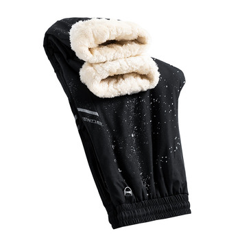 Pantaloni de iarnă pentru bărbați, căptușiți cu fleece, croială lejeră, talie medie, închidere cu șiret, material rezistent la apă și vânt