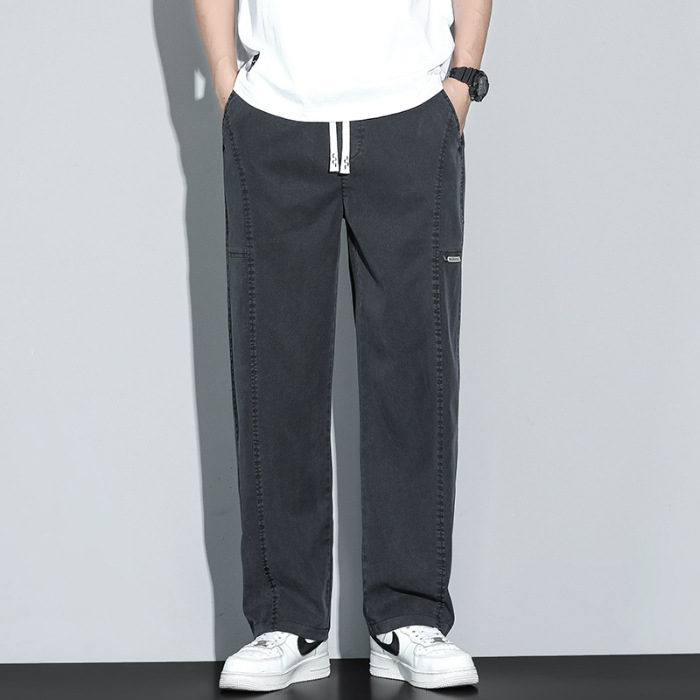 Pantaloni Lyocell pentru zi cu zi – croială dreaptă relaxată, picioare largi, talie medie, închidere cu șnur, țesătură răcoroasă