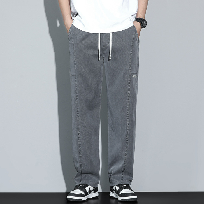 Pantaloni Lyocell pentru zi cu zi – croială dreaptă relaxată, picioare largi, talie medie, închidere cu șnur, țesătură răcoroasă