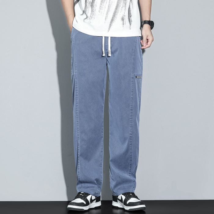 Pantaloni Lyocell pentru zi cu zi – croială dreaptă relaxată, picioare largi, talie medie, închidere cu șnur, țesătură răcoroasă