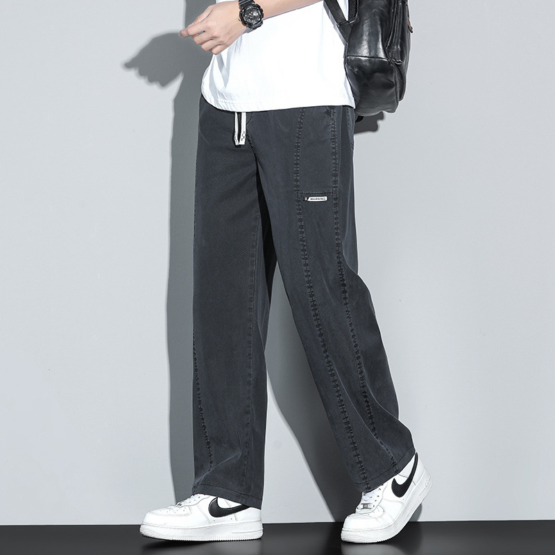 Pantaloni Lyocell pentru zi cu zi – croială dreaptă relaxată, picioare largi, talie medie, închidere cu șnur, țesătură răcoroasă