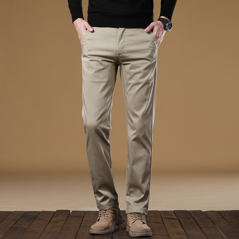 Pantaloni de muncă casual pentru bărbați, croială dreaptă, talie medie, cu curea, nasturi la față