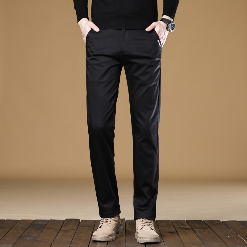 Pantaloni de muncă casual pentru bărbați, croială dreaptă, talie medie, cu curea, nasturi la față