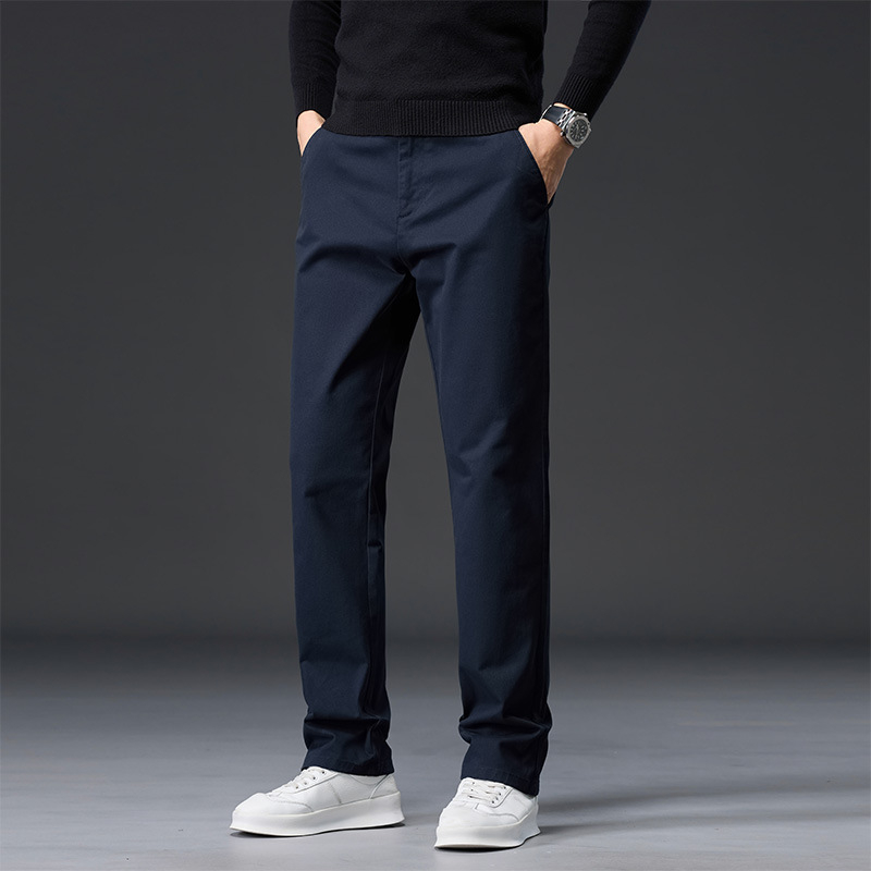 Pantaloni casual bărbați din bumbac, căptușiți cu fleece, talie înaltă, croială dreaptă, fermoar, multe buzunare, pentru iarnă