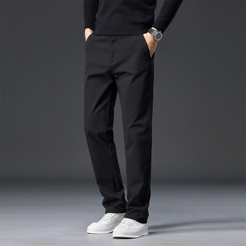 Pantaloni casual bărbați din bumbac, căptușiți cu fleece, talie înaltă, croială dreaptă, fermoar, multe buzunare, pentru iarnă