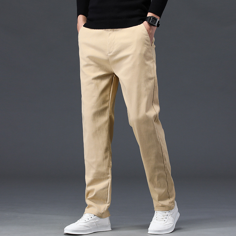 Pantaloni casual bărbați din bumbac, căptușiți cu fleece, talie înaltă, croială dreaptă, fermoar, multe buzunare, pentru iarnă