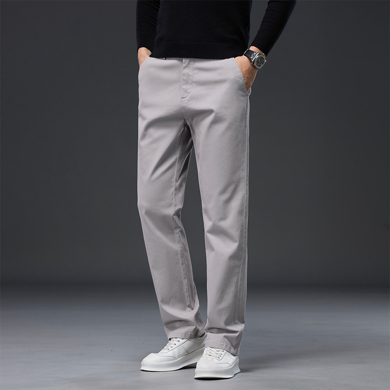 Pantaloni casual bărbați din bumbac, căptușiți cu fleece, talie înaltă, croială dreaptă, fermoar, multe buzunare, pentru iarnă