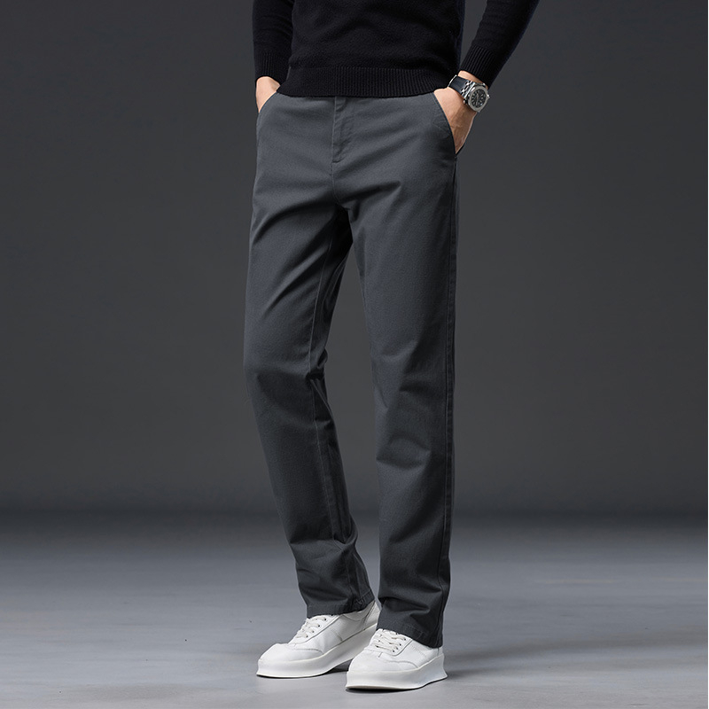 Pantaloni casual bărbați din bumbac, căptușiți cu fleece, talie înaltă, croială dreaptă, fermoar, multe buzunare, pentru iarnă