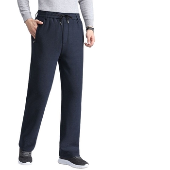 Pánske casual nohavice, elastický pás, zips, flísová výstelka pre teplo, polyesterová zmes, rovný strih