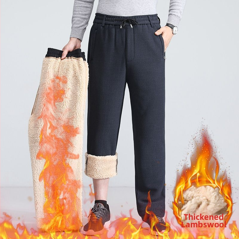 Pánske casual nohavice, elastický pás, zips, flísová výstelka pre teplo, polyesterová zmes, rovný strih